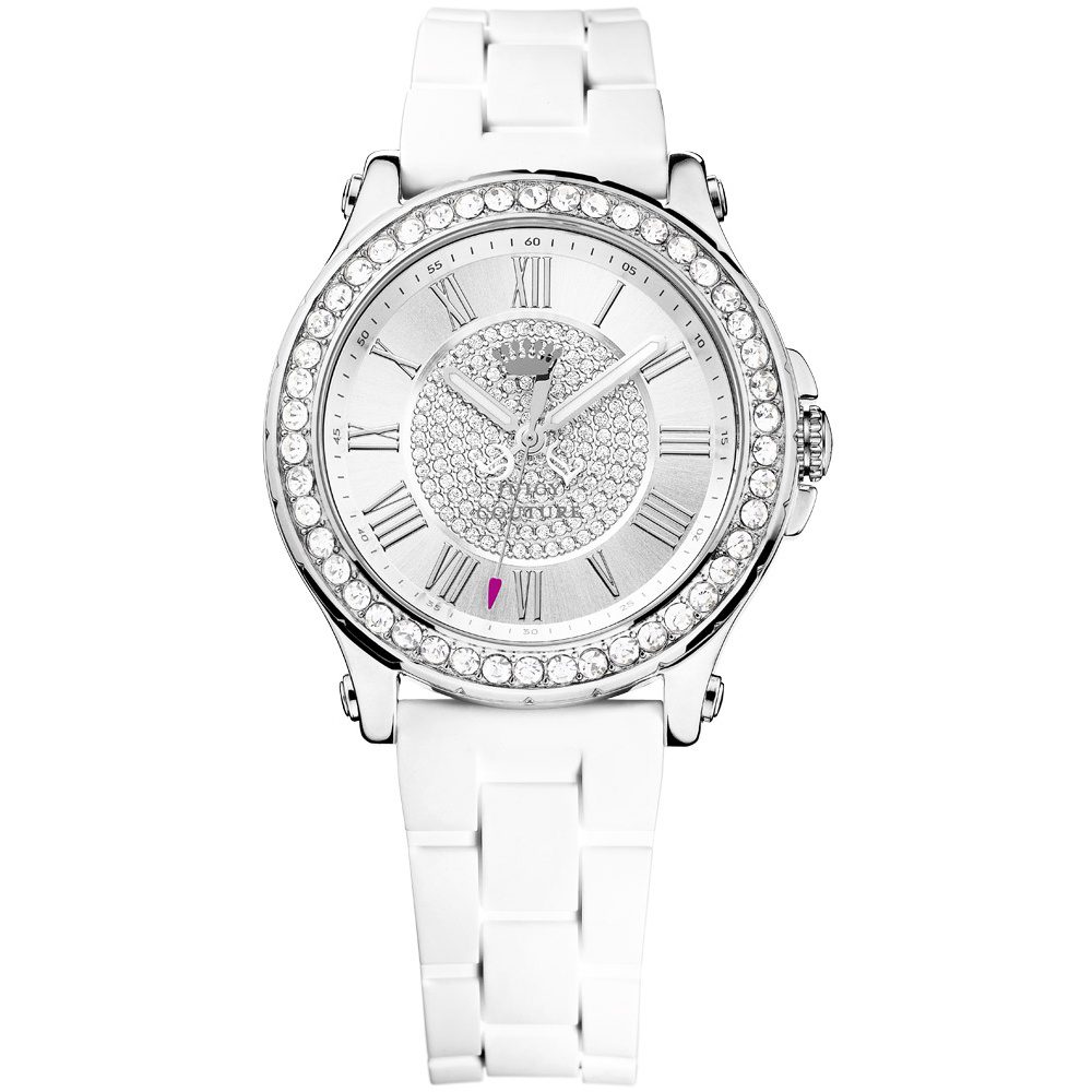 JUICY COUTURE PEDIGREE CRYSTALS WHITE RUBBER STRAP