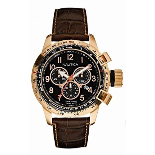 NAUTICA ROSE GOLD BROWN LEATHER STRAP CHRONOGRAPH