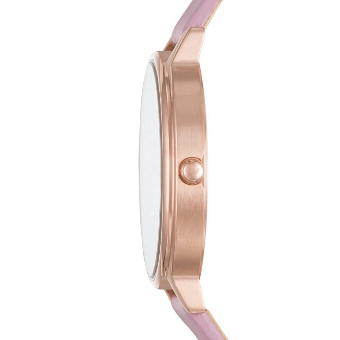 EMPORIO ARMANI KAPPA CRYSTALS ROSE GOLD STAINLESS STEEL PINK LEATHER STRAP