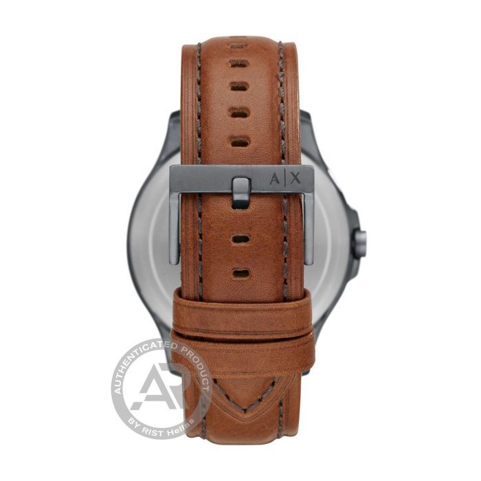 ARMANI EXCHANGE HAMPTON STAINLESS STEEL BROWN LEATHER STRAP