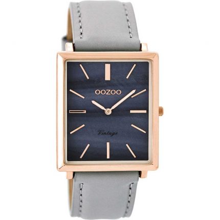 OOZOO TIMEPIECES VINTAGE ROSE GOLD GREY LEATHER STRAP