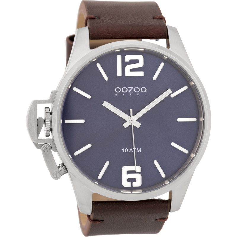 OOZOO STEEL XL SILVER BROWN LEATHER STRAP