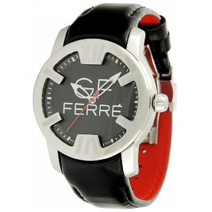 GF FERRE STAINLESS STEEL CASE BLACK LEATHER STRAP