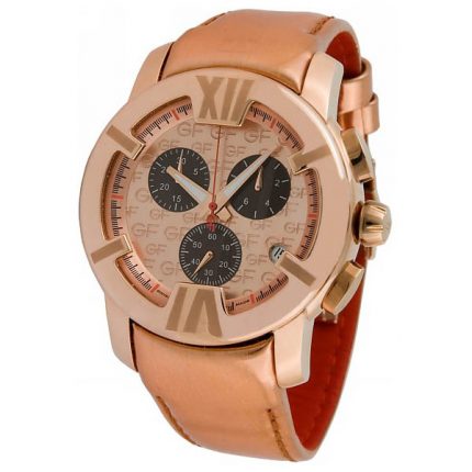 GF FERRE ROSE GOLD STAINLESS STEEL CASE BLACK LEATHER STRAP