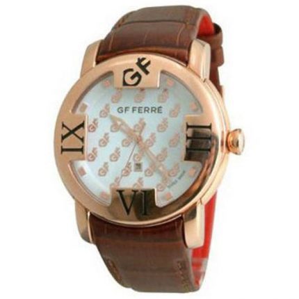 GF FERRE ROSE GOLD STAINLESS STEEL CASE BROWN LEATHER STRAP