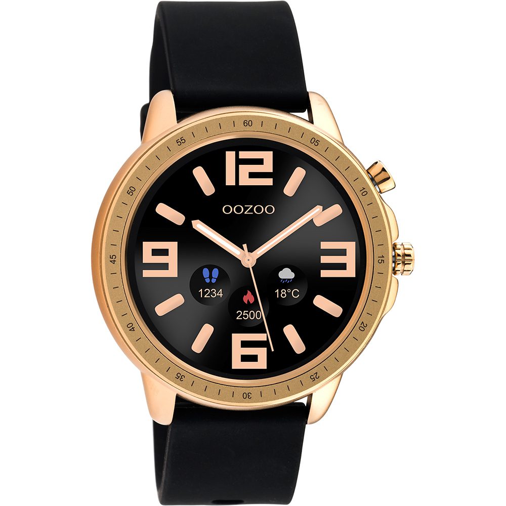 Oozoo Rose Gold Black Rubber Strap Smartwatch Q00303