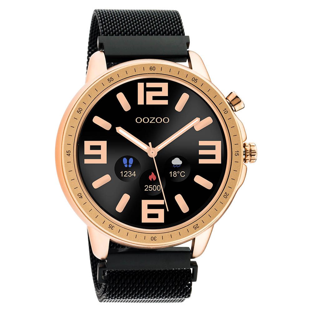 Oozoo Rose Gold Black Stainless Steel Bracelet Smartwatch Q00308