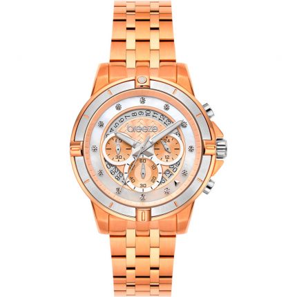 Breeze Divinia Crystals Rose Gold Stainless Steel Bracelet Chronograph 212311.4