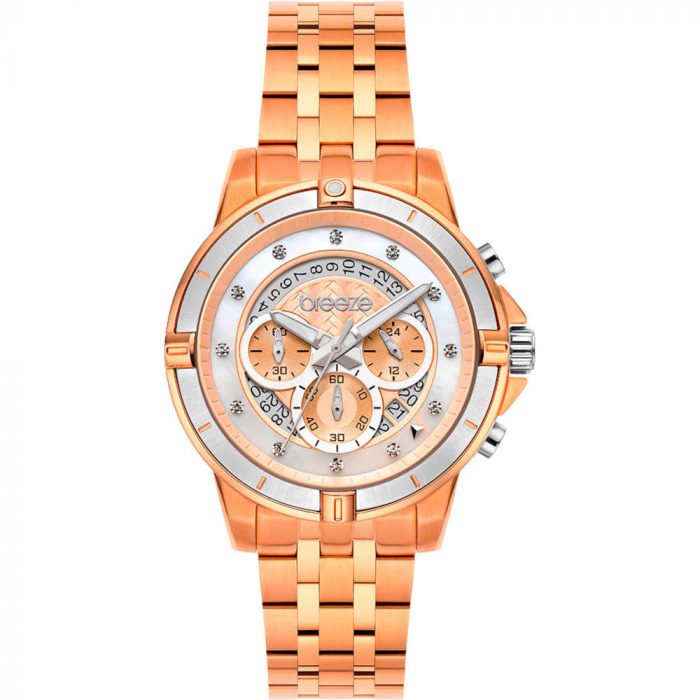 Breeze Divinia Crystals Rose Gold Stainless Steel Bracelet Chronograph 212311.4