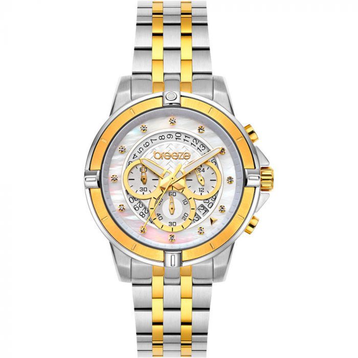 Breeze Divinia Crystals Two Tone Stainless Steel Bracelet Chronograph 712311.2