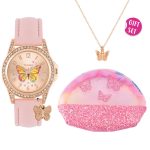 Tikkers Butterfly Crystals Pink Leather Strap Gift Set ATK1086