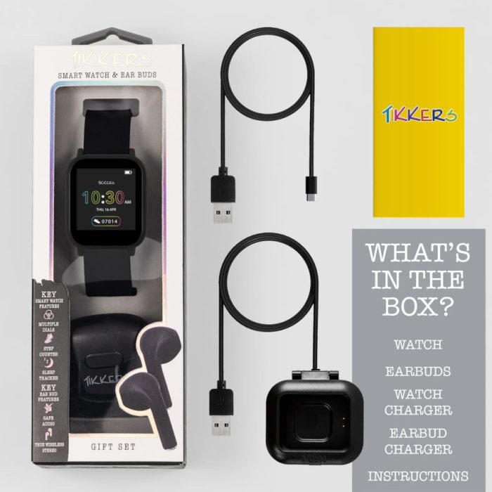 Tikkers Teen Black Silicone Strap Smartwatch & Earbuds Set TKS10-0002