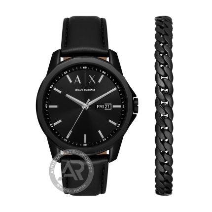 Armani Exchange Banks Black Leather Strap Gift Set AX7147