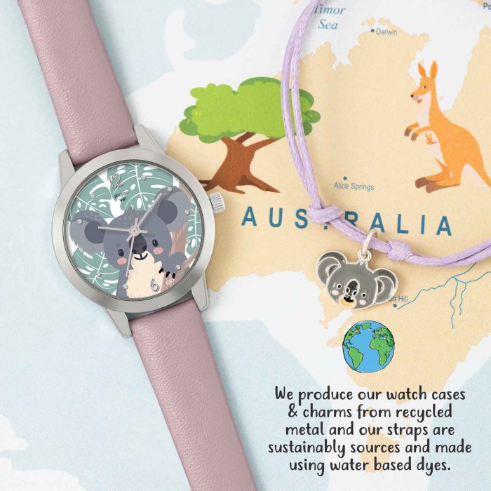 Tikkers WWF Koala Purple Leather Strap & Koala Charm Bracelet Gift Set TKWWF001