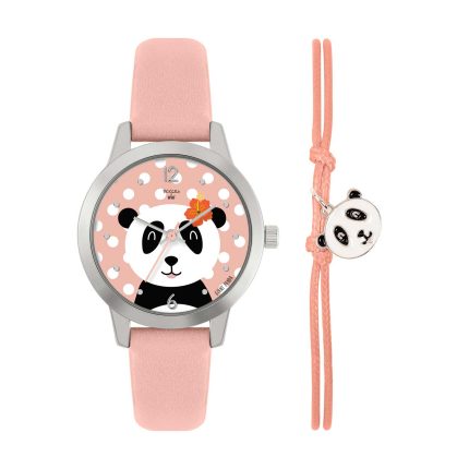 Tikkers WWF Panda Pink Leather Strap & Panda Charm Bracelet Gift Set TKWWF002