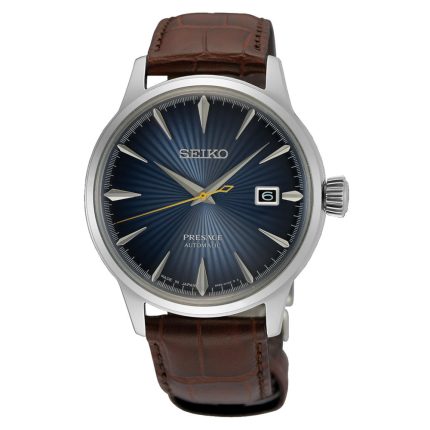 Seiko Presage Automatic Cocktail Time "Midnight Blue Moon" Brown Leather Strap SRPK15J1